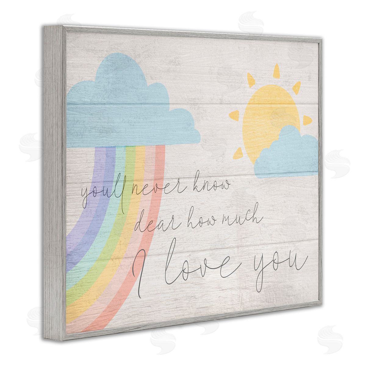 Love You with Rainbow & Clouds Grey Frame Print Wall Art, Home Decor by Stupell Studio