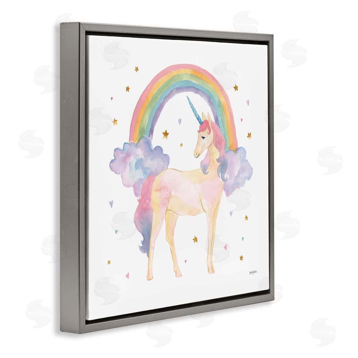 Kids Nursery Unicorn Watercolor Grey Floating Frame Canvas Wall Art, Home Decor by Jenaya Jordan