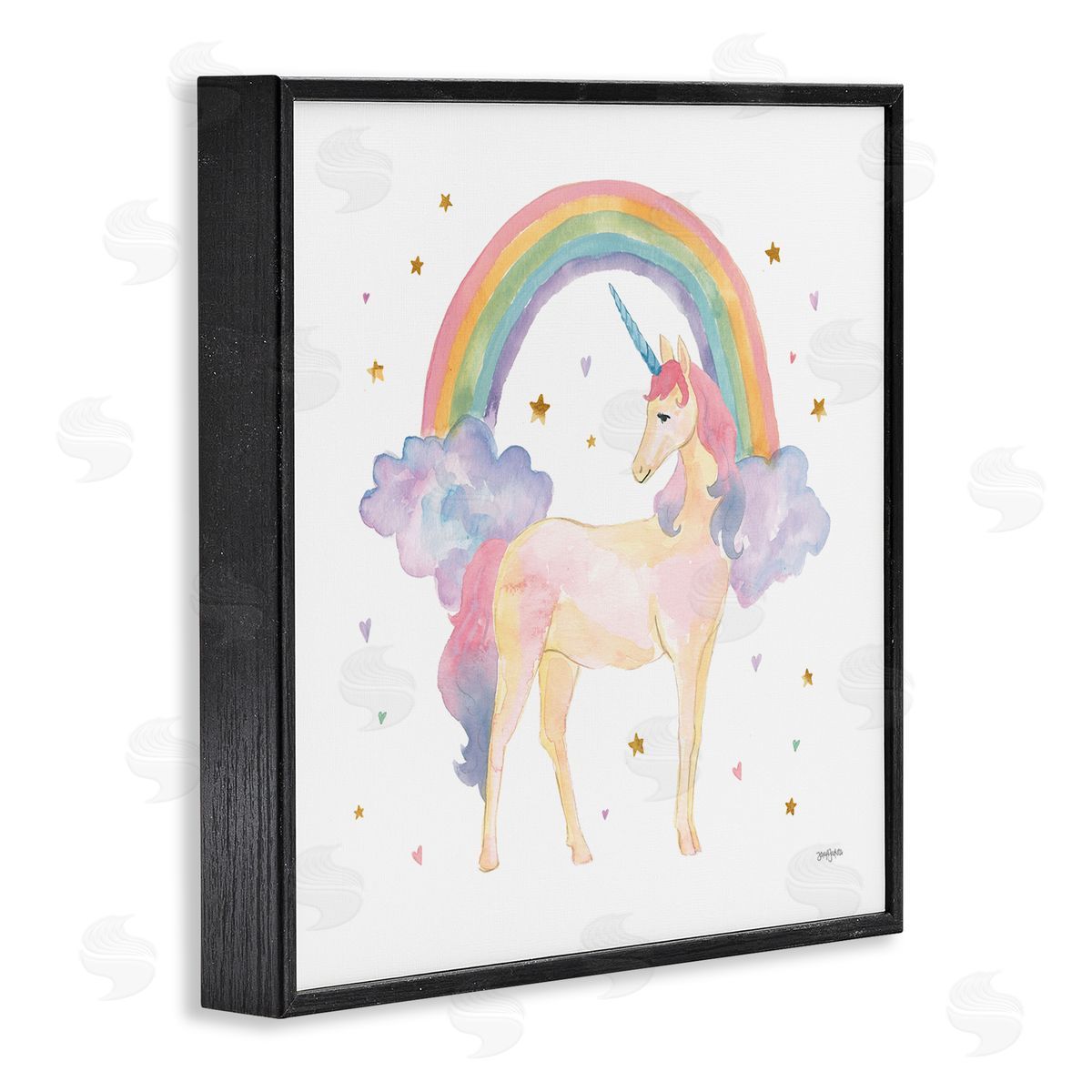 Kids Nursery Unicorn Watercolor Black Frame Print Wall Art, Home Decor by Jenaya Jordan