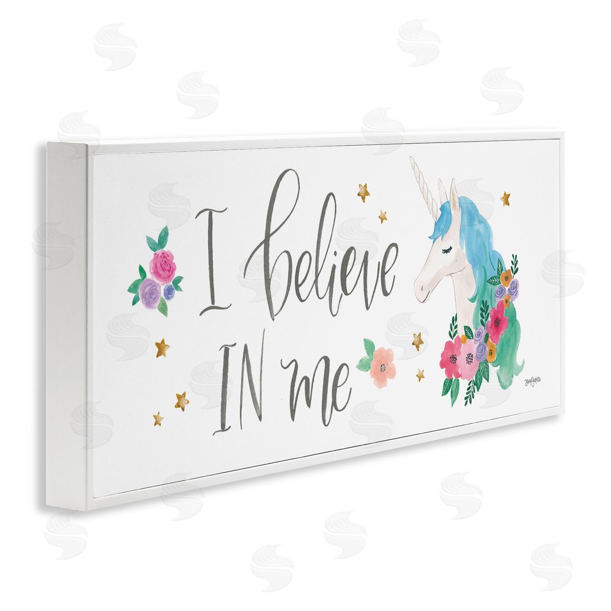 Believe In Me Blue Unicorn White Frame Print Wall Art, Home Decor by Jenaya Jordan