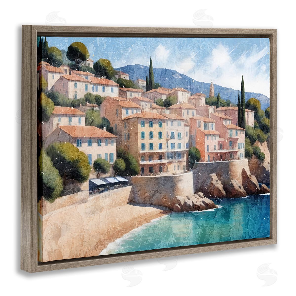 Charming Coastal Architecture Brown Floating Frame Canvas Wall Art, Home Decor by Kim Allen