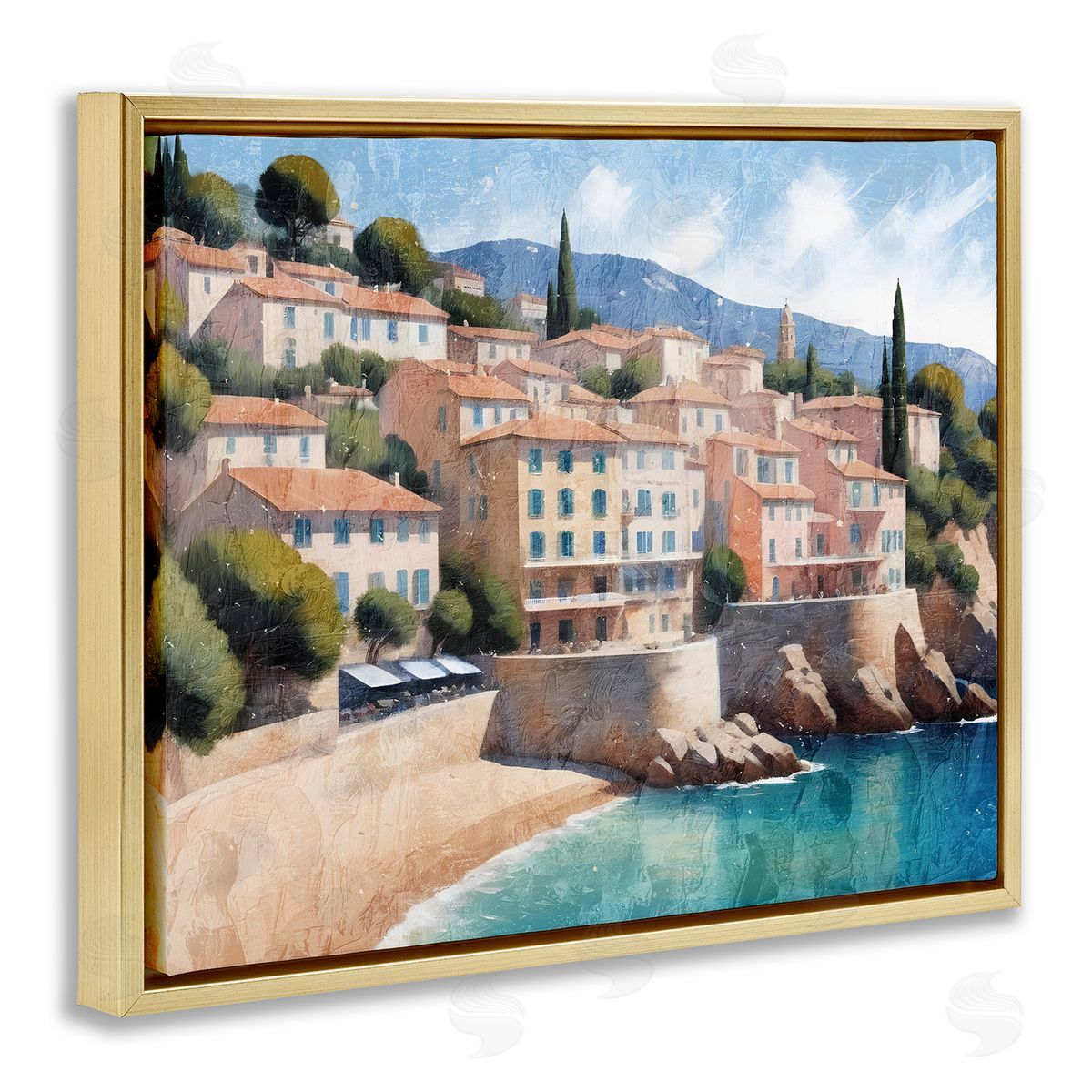 Charming Coastal Architecture Gold Floating Frame Canvas Wall Art, Home Decor by Kim Allen