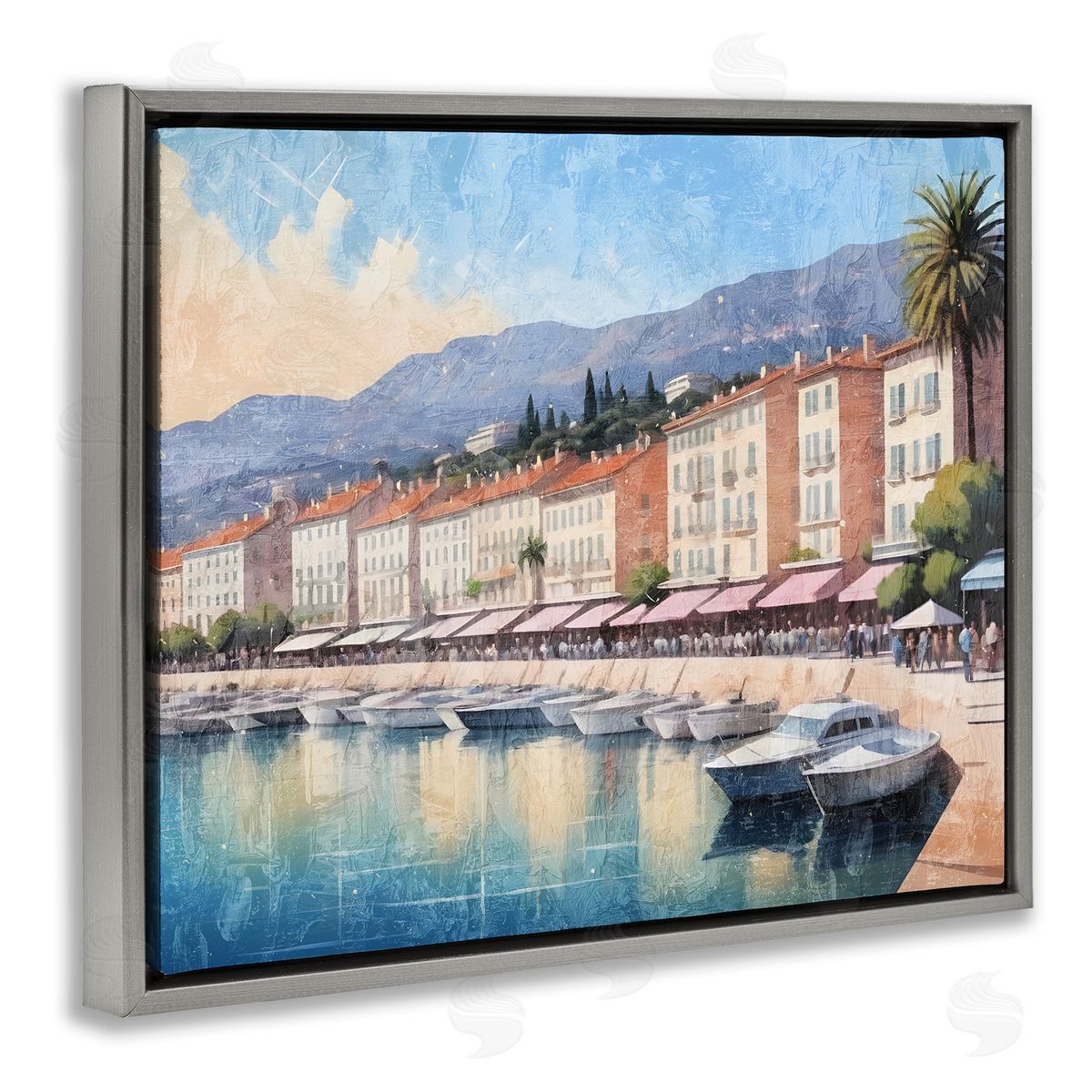 Quaint Seaside Marina Grey Floating Frame Canvas Wall Art, Home Decor by Kim Allen