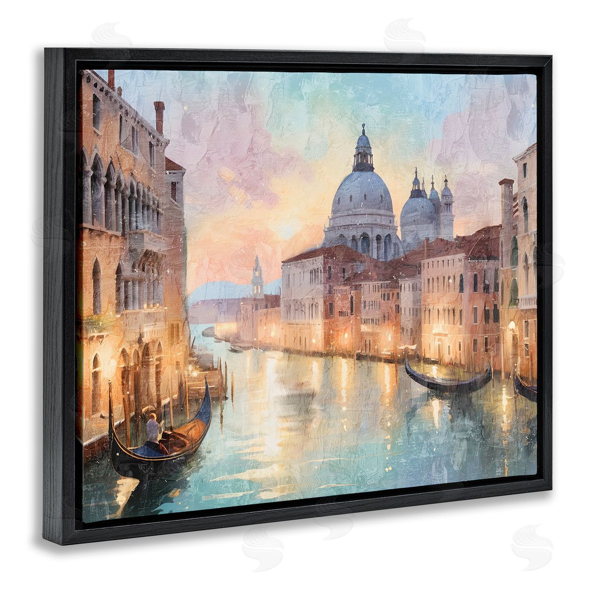 Scenic Venetian Canal Black Floating Frame Canvas Wall Art, Home Decor by Kim Allen