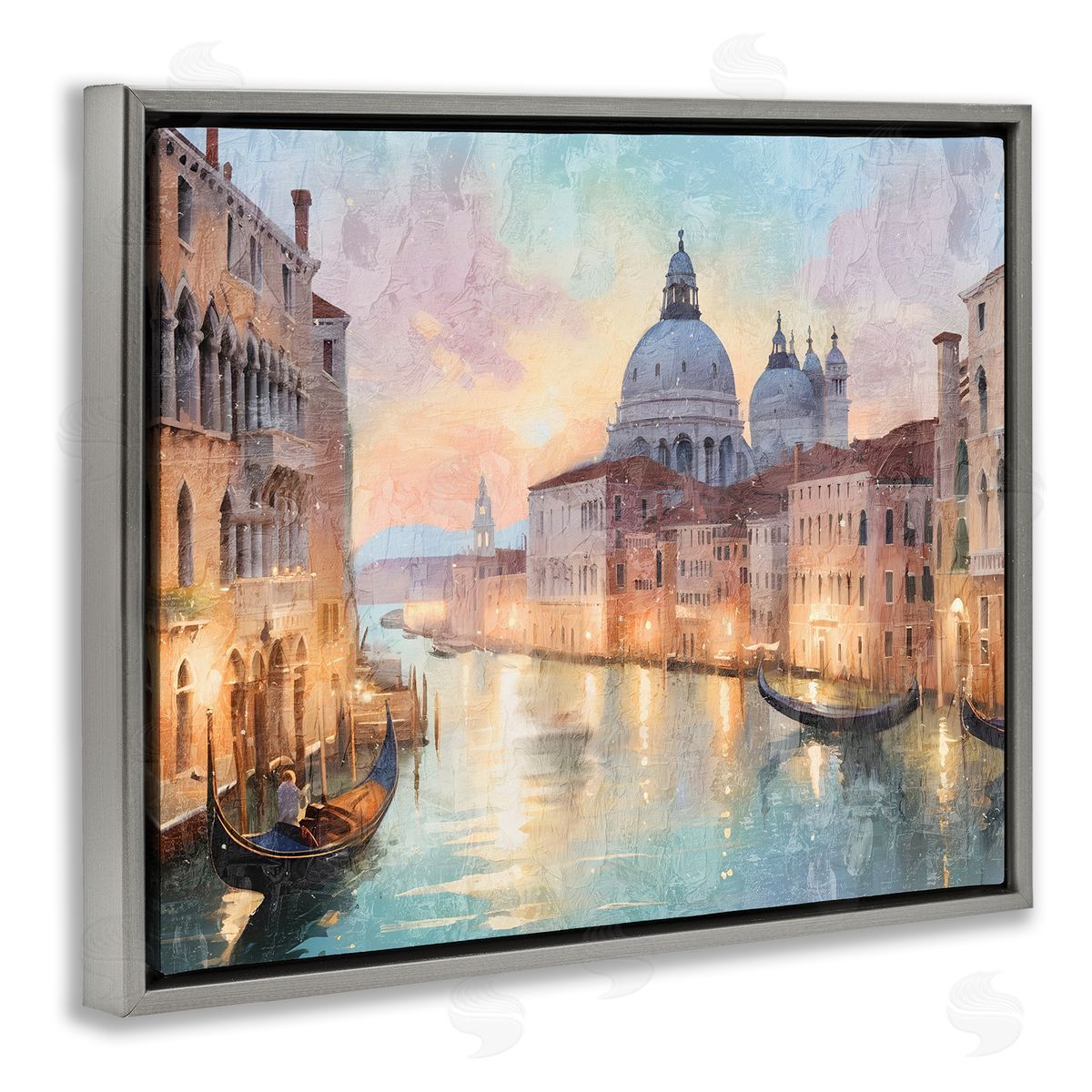 Scenic Venetian Canal Grey Floating Frame Canvas Wall Art, Home Decor by Kim Allen