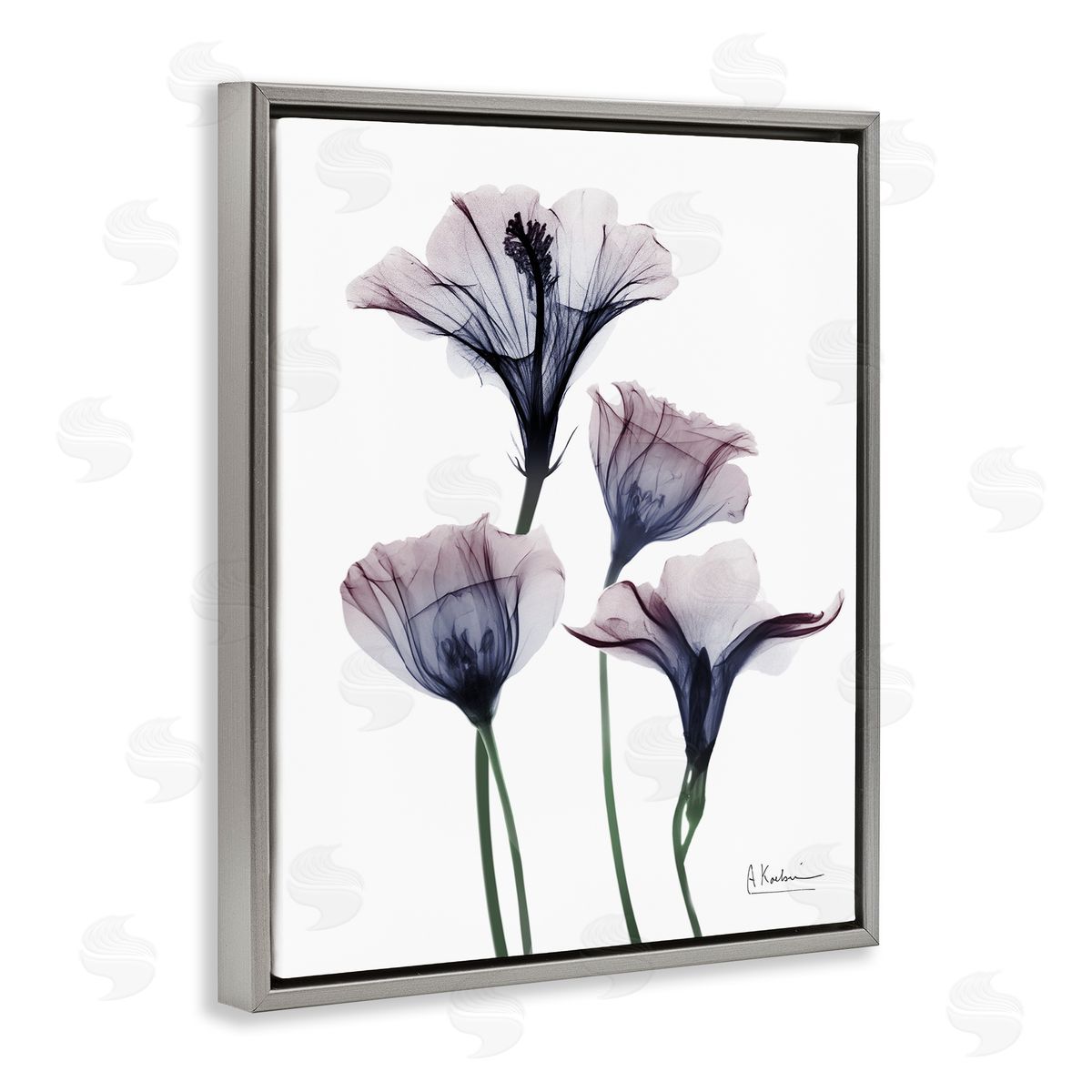 Bountiful Dusk Flowers Grey Floating Frame Canvas Wall Art, Home Decor by Albert Koetsier