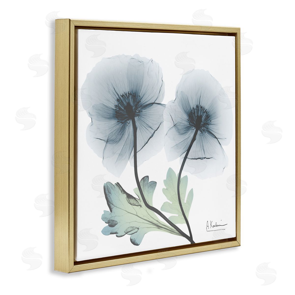 Sapphire Florals Duo Gold Floating Frame Canvas Wall Art, Home Decor by Albert Koetsier