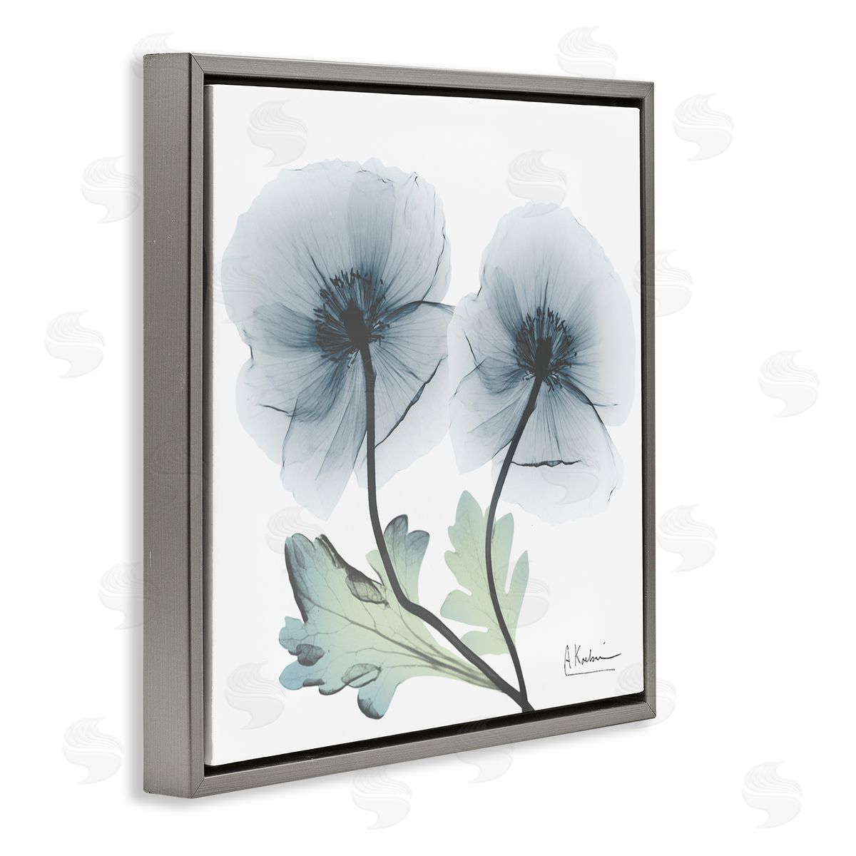 Sapphire Florals Duo Grey Floating Frame Canvas Wall Art, Home Decor by Albert Koetsier