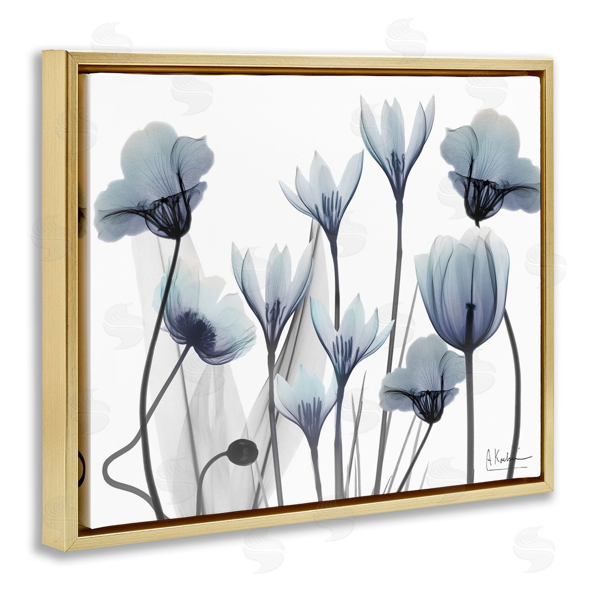 Delicate Mixed Chic Blooms Gold Floating Frame Canvas Wall Art, Home Decor by Albert Koetsier