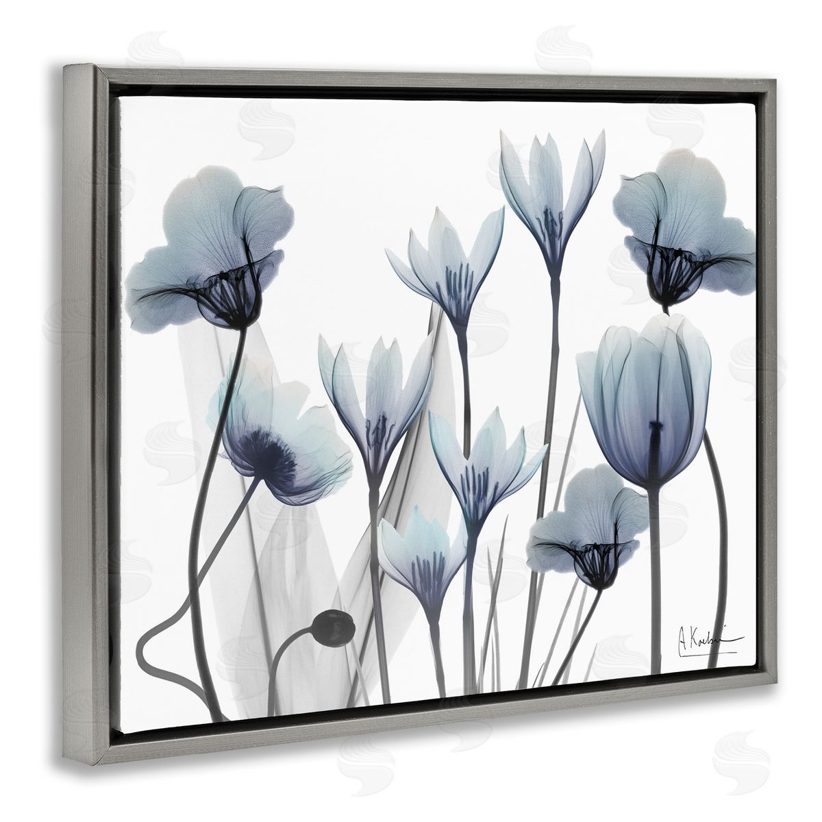 Delicate Mixed Chic Blooms Grey Floating Frame Canvas Wall Art, Home Decor by Albert Koetsier