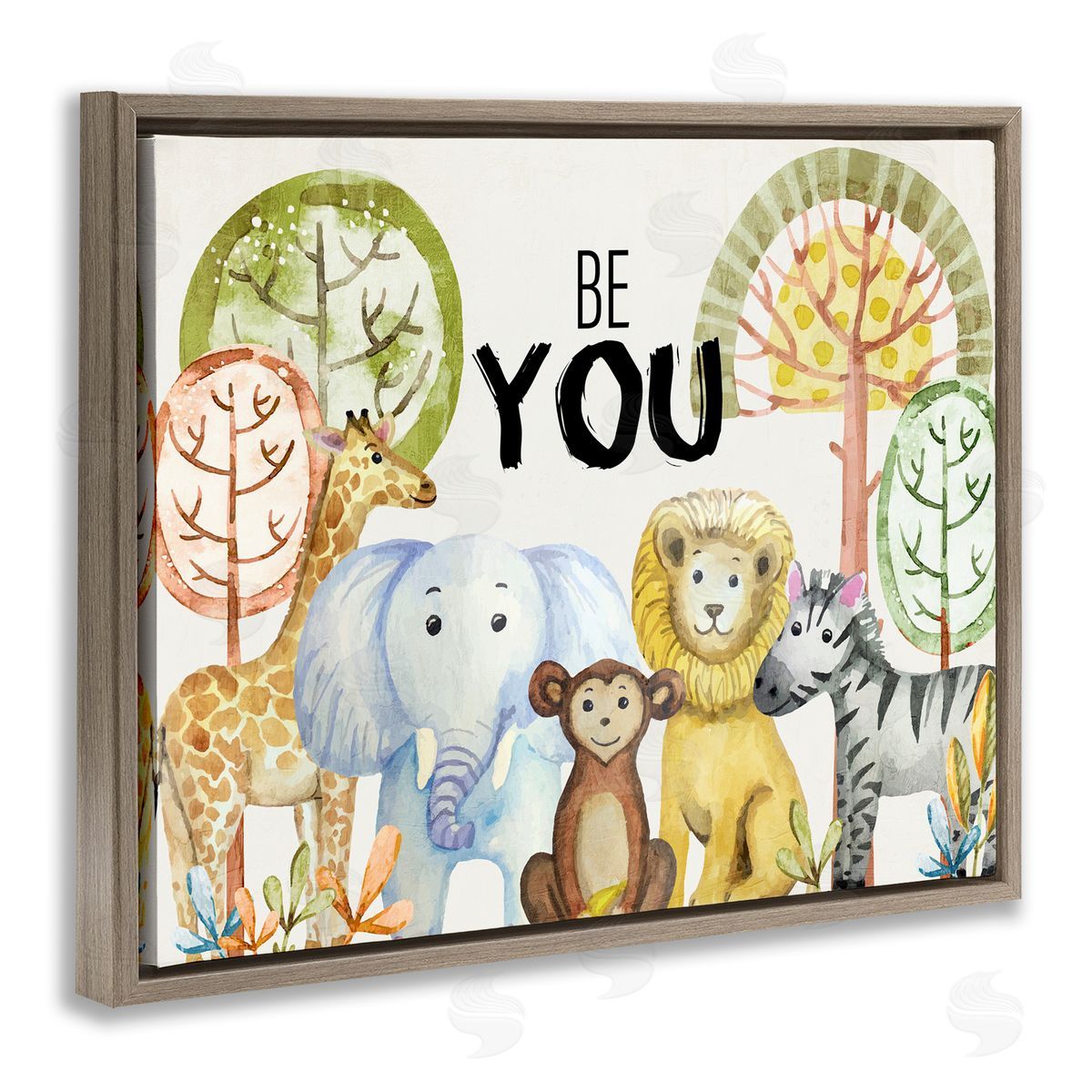 Be You Jungle Animals Brown Floating Frame Canvas Wall Art, Home Decor by Kim Allen