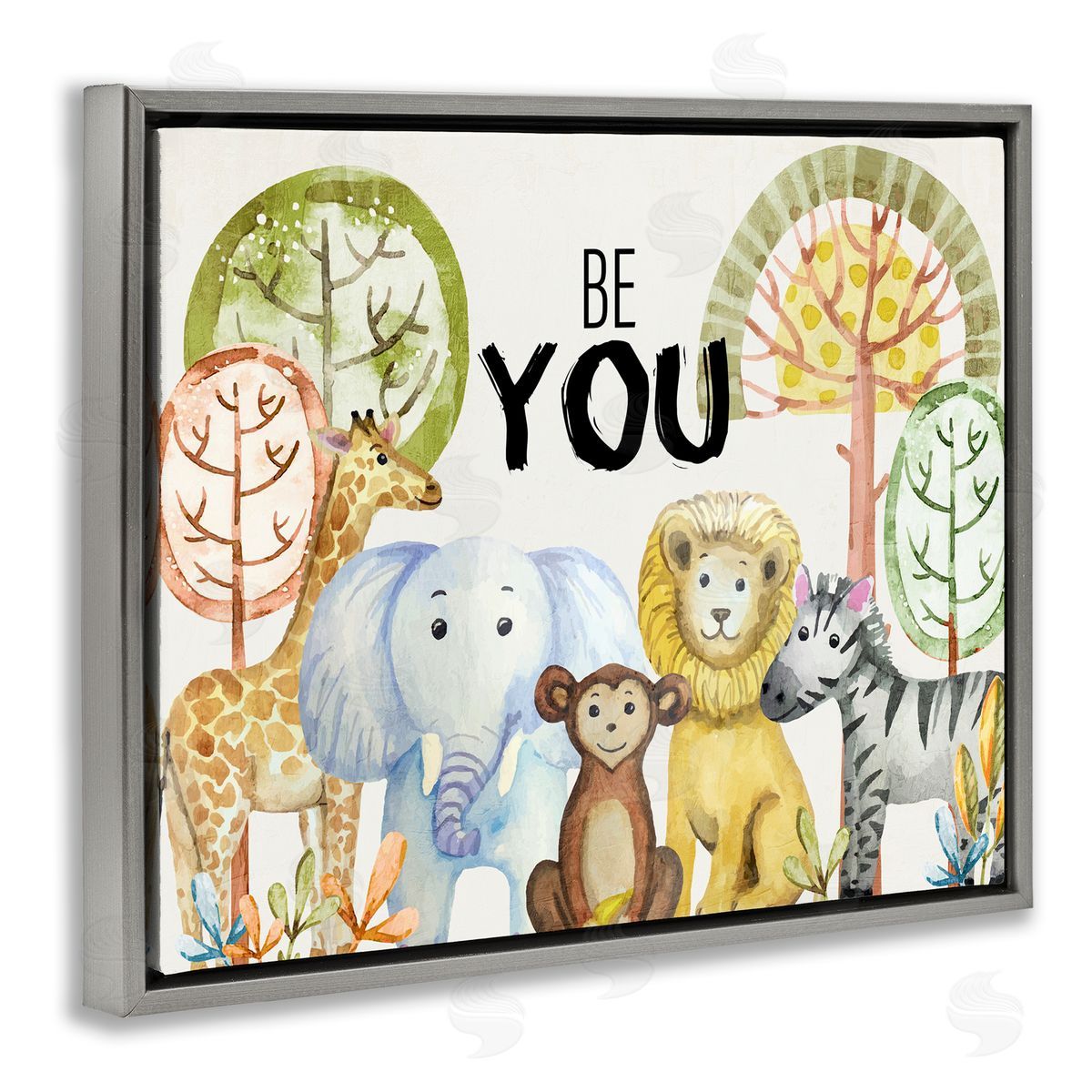 Be You Jungle Animals Grey Floating Frame Canvas Wall Art, Home Decor by Kim Allen