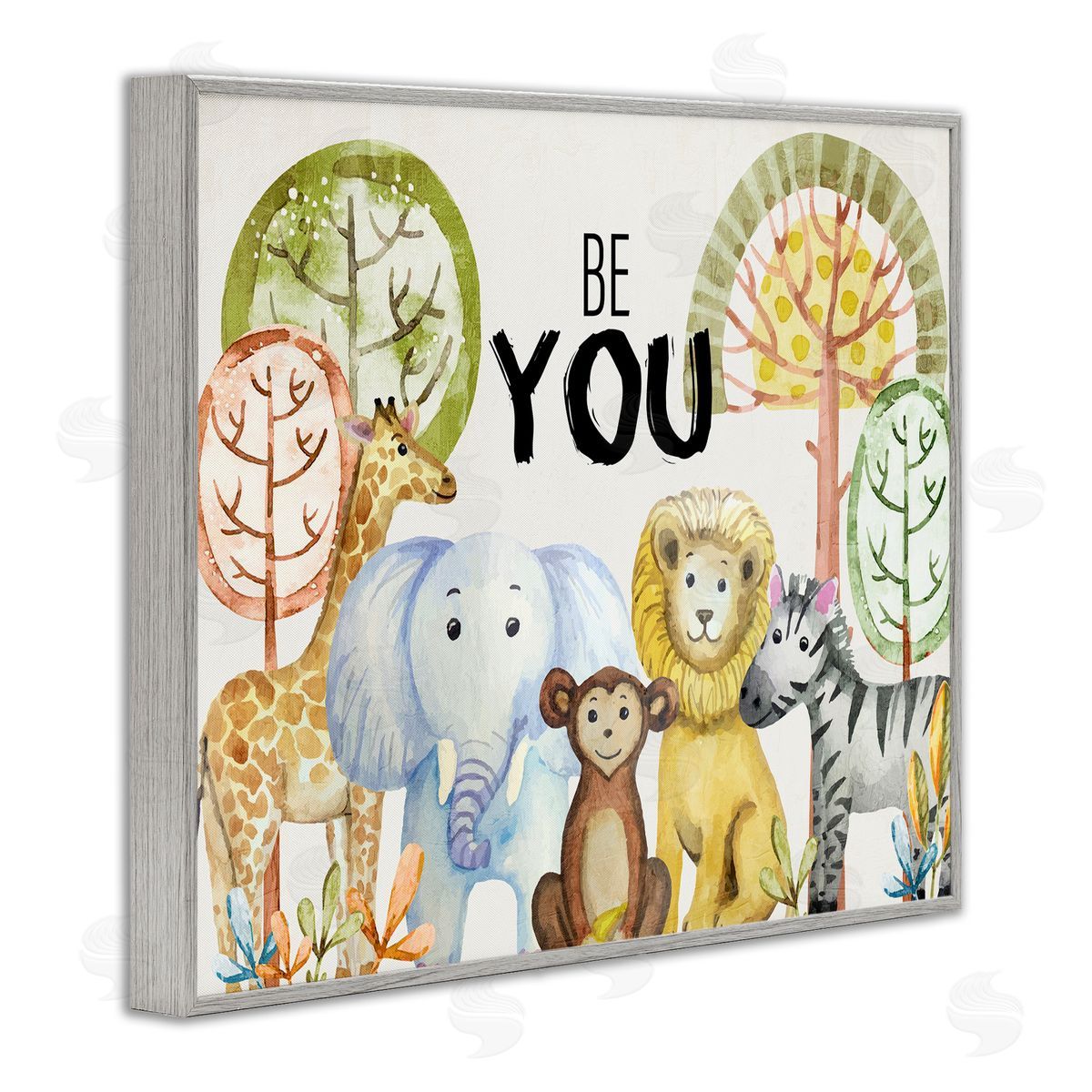 Be You Jungle Animals Grey Frame Print Wall Art, Home Decor by Kim Allen
