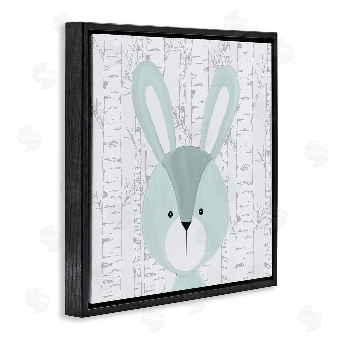 Charming Bunny on Birch Black Floating Frame Canvas Wall Art, Home Decor by Kim Allen