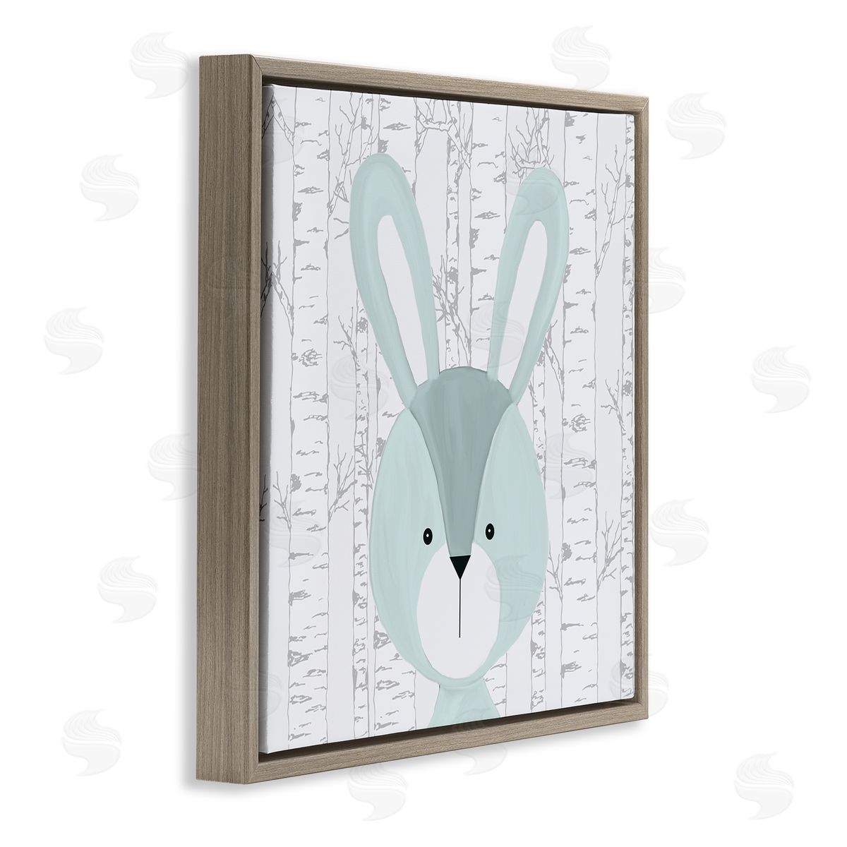 Charming Bunny on Birch Brown Floating Frame Canvas Wall Art, Home Decor by Kim Allen