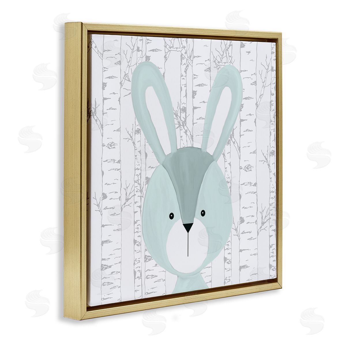 Charming Bunny on Birch Gold Floating Frame Canvas Wall Art, Home Decor by Kim Allen