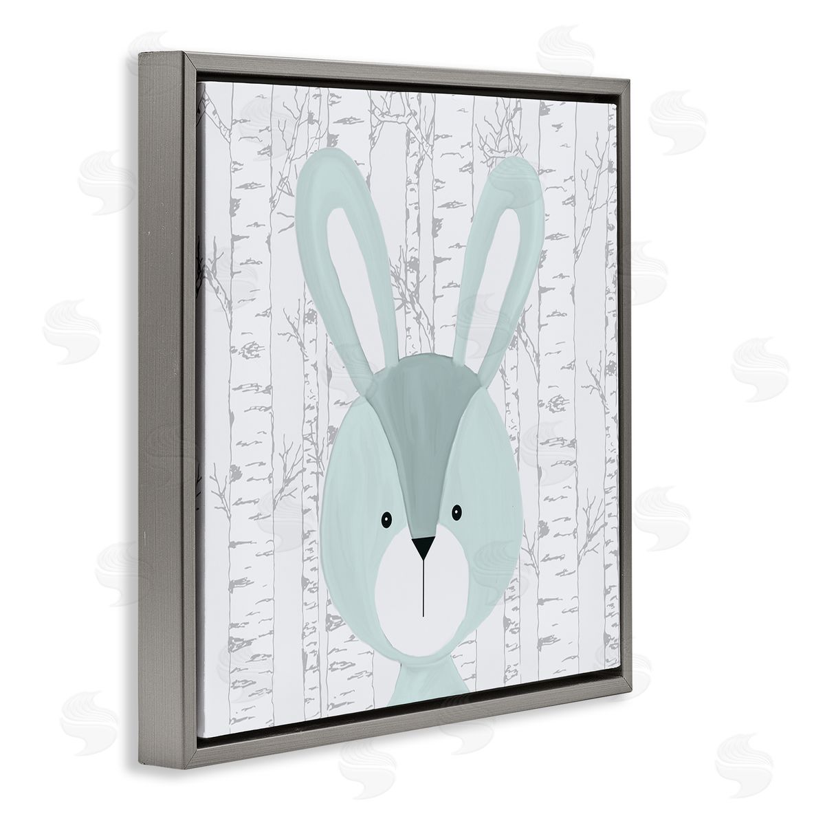 Charming Bunny on Birch Grey Floating Frame Canvas Wall Art, Home Decor by Kim Allen