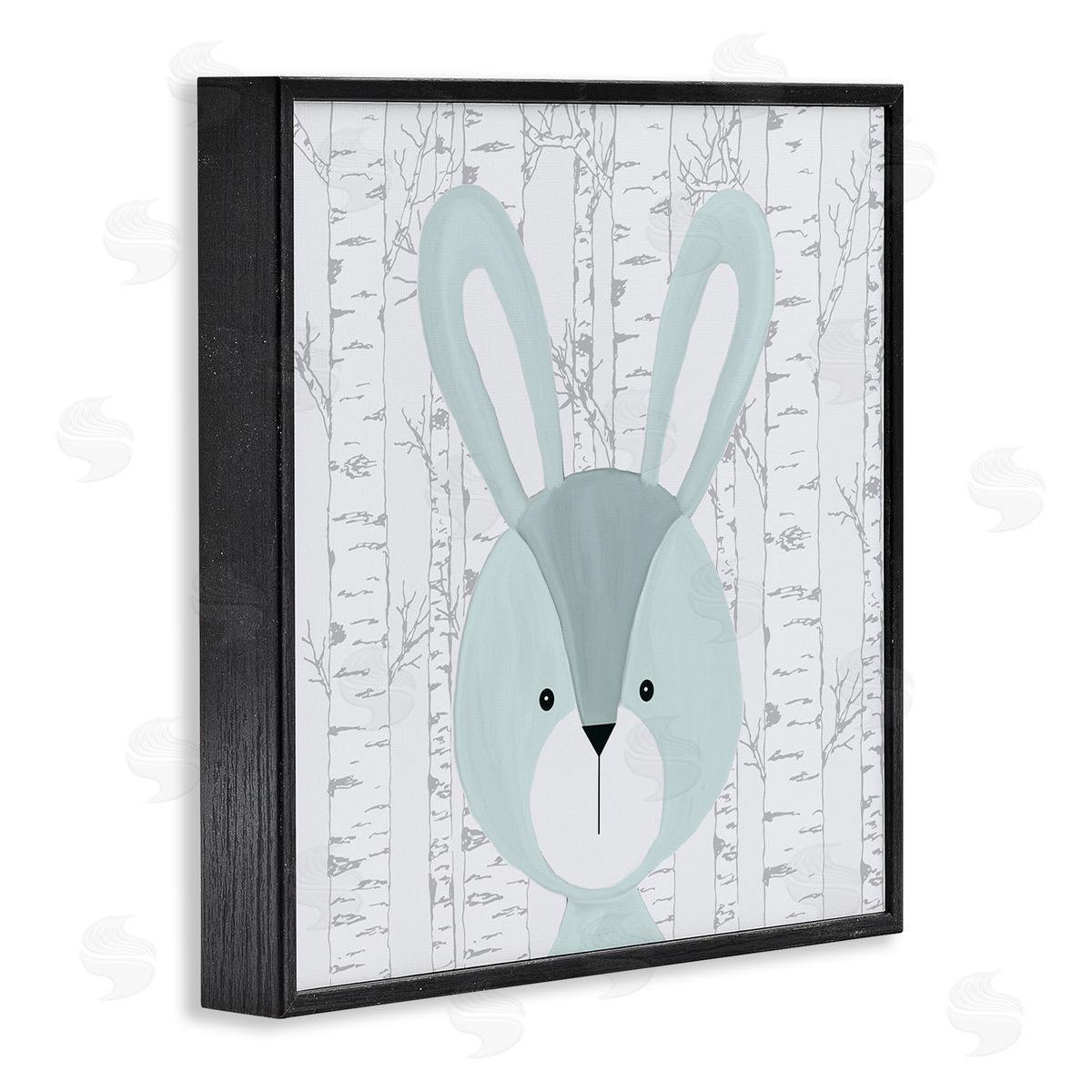 Charming Bunny on Birch Black Frame Print Wall Art, Home Decor by Kim Allen
