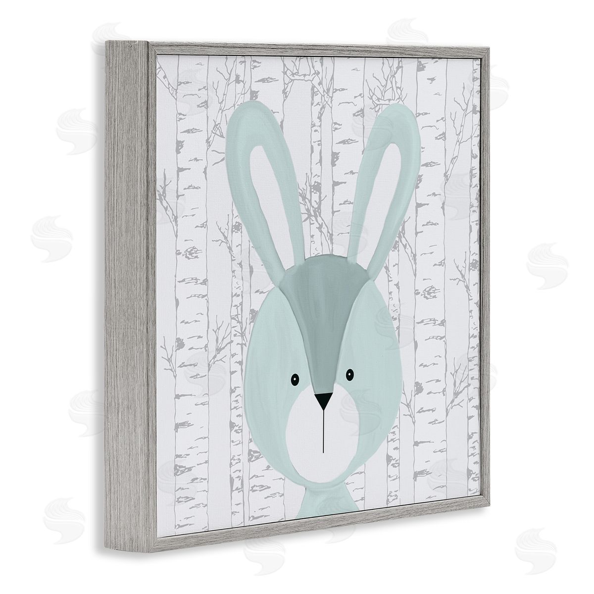 Charming Bunny on Birch Grey Frame Print Wall Art, Home Decor by Kim Allen