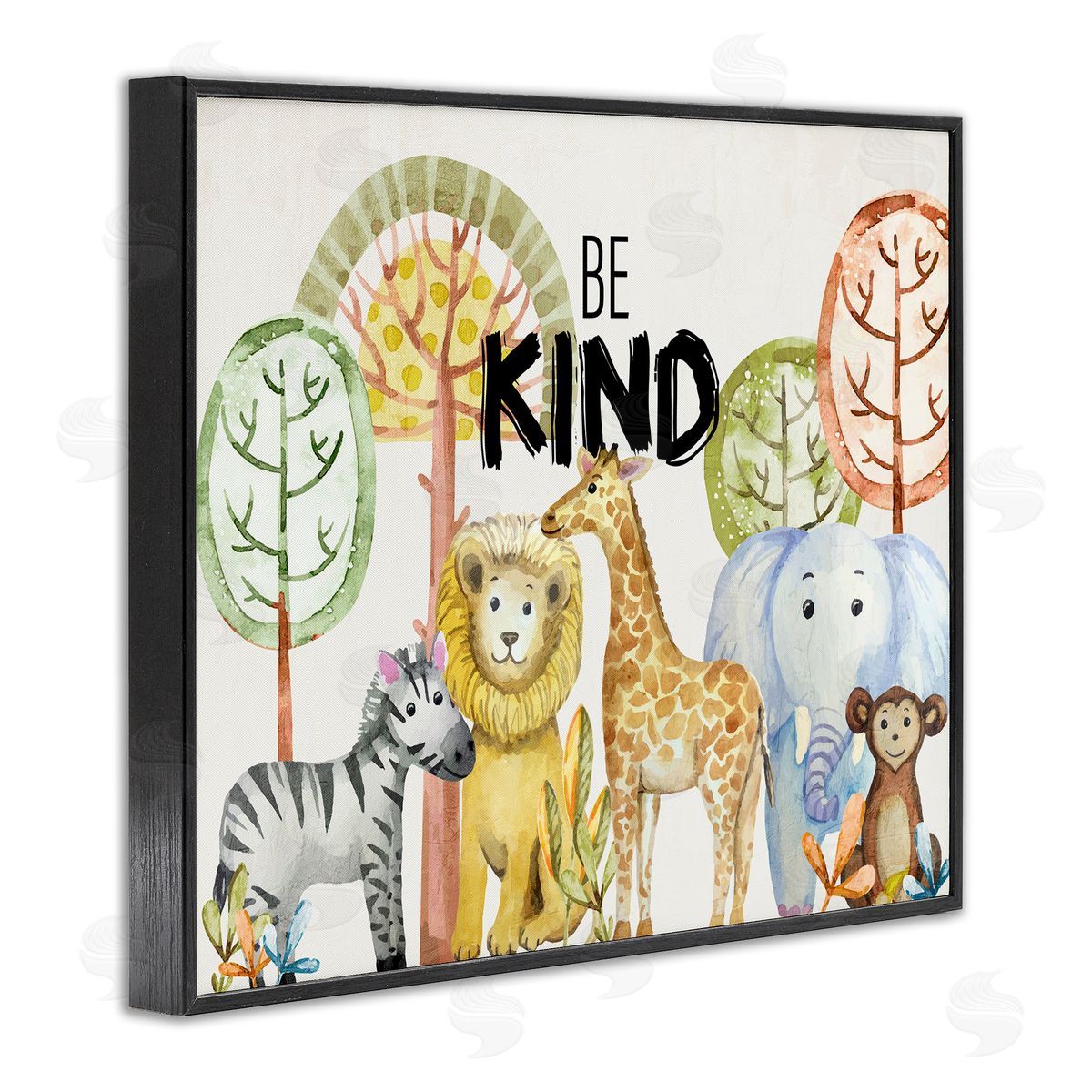 Be Kind Jungle Animals Black Frame Print Wall Art, Home Decor by Kim Allen