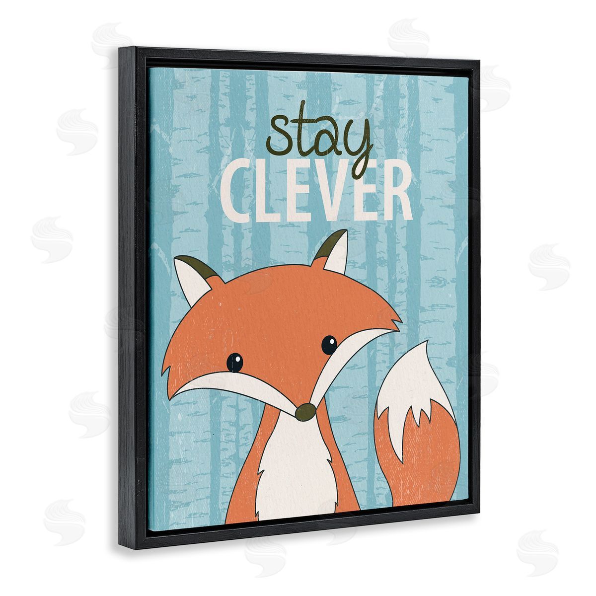 Stay Clever with Fox Black Floating Frame Canvas Wall Art, Home Decor by Kim Allen