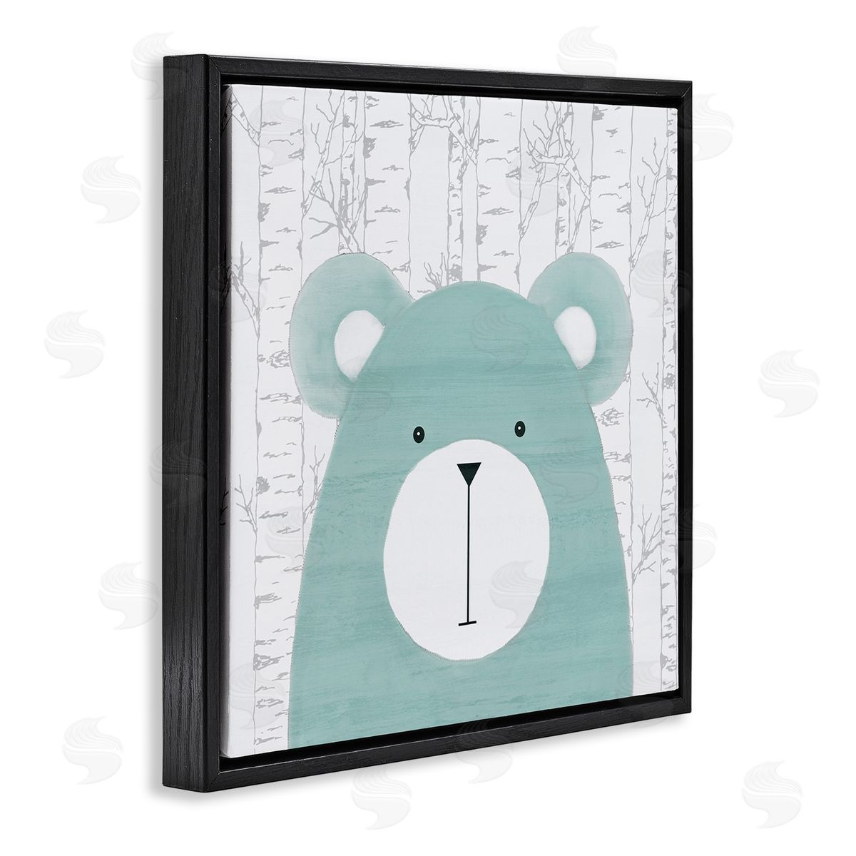 Whimsical Bear on Birch Black Floating Frame Canvas Wall Art, Home Decor by Kim Allen