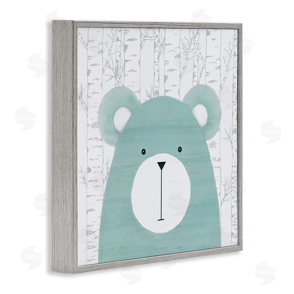 Whimsical Bear on Birch Grey Frame Print Wall Art, Home Decor by Kim Allen