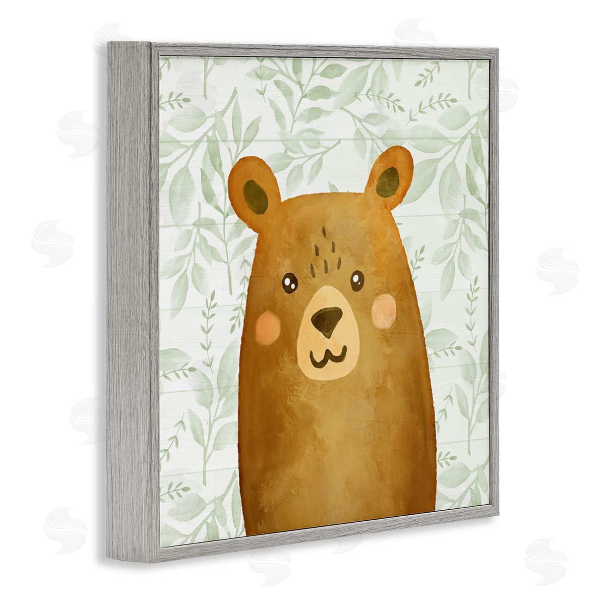 Bear on Botanicals Whimsy Grey Frame Print Wall Art, Home Decor by Kim Allen