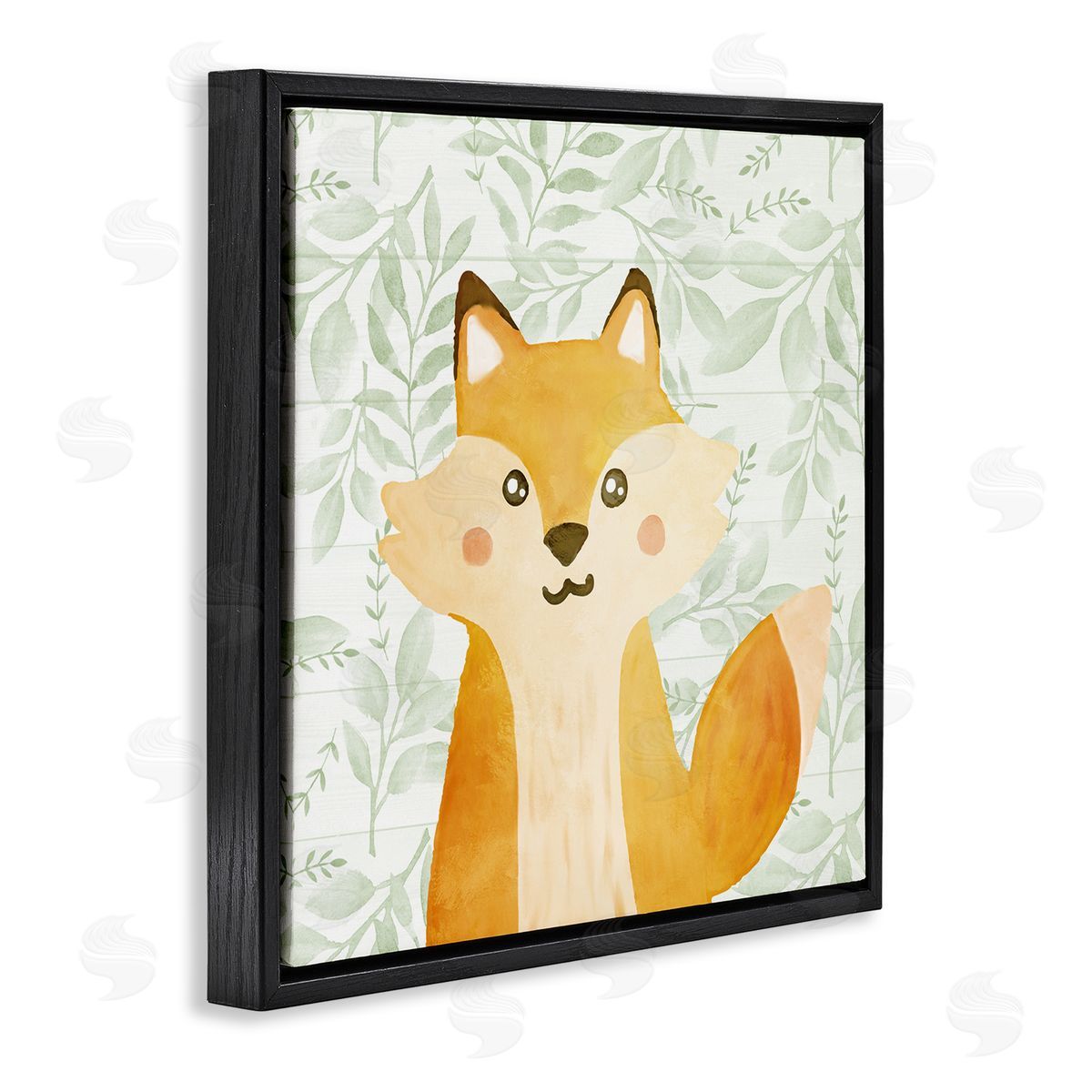Whimsical Fox on Florals Black Floating Frame Canvas Wall Art, Home Decor by Kim Allen