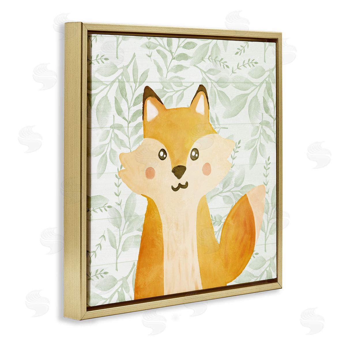 Whimsical Fox on Florals Gold Floating Frame Canvas Wall Art, Home Decor by Kim Allen