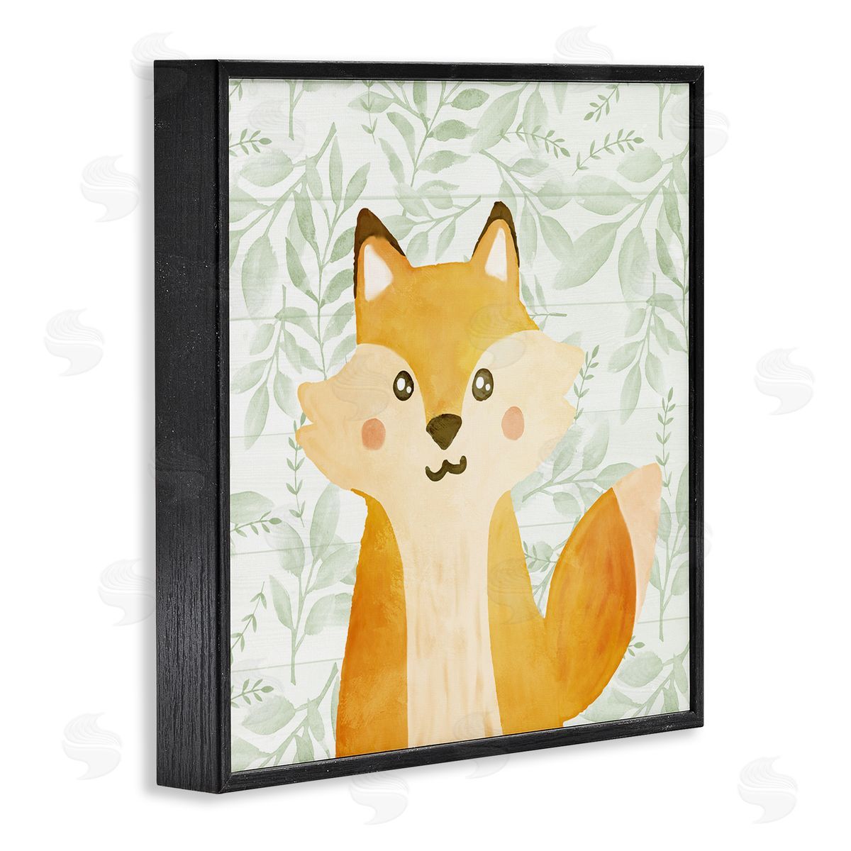 Whimsical Fox on Florals Black Frame Print Wall Art, Home Decor by Kim Allen