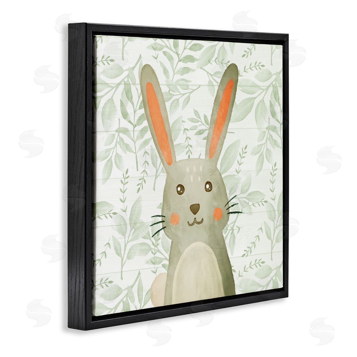 Whimsical Bunny on Florals Black Floating Frame Canvas Wall Art, Home Decor by Kim Allen