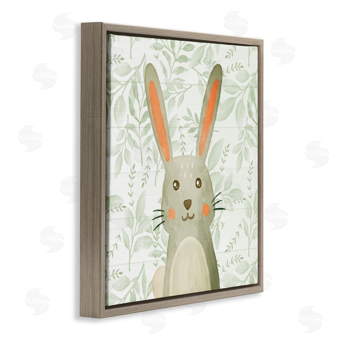 Whimsical Bunny on Florals Brown Floating Frame Canvas Wall Art, Home Decor by Kim Allen