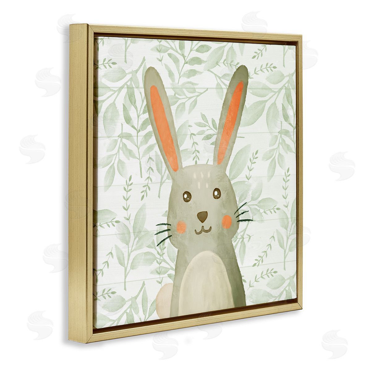 Whimsical Bunny on Florals Gold Floating Frame Canvas Wall Art, Home Decor by Kim Allen