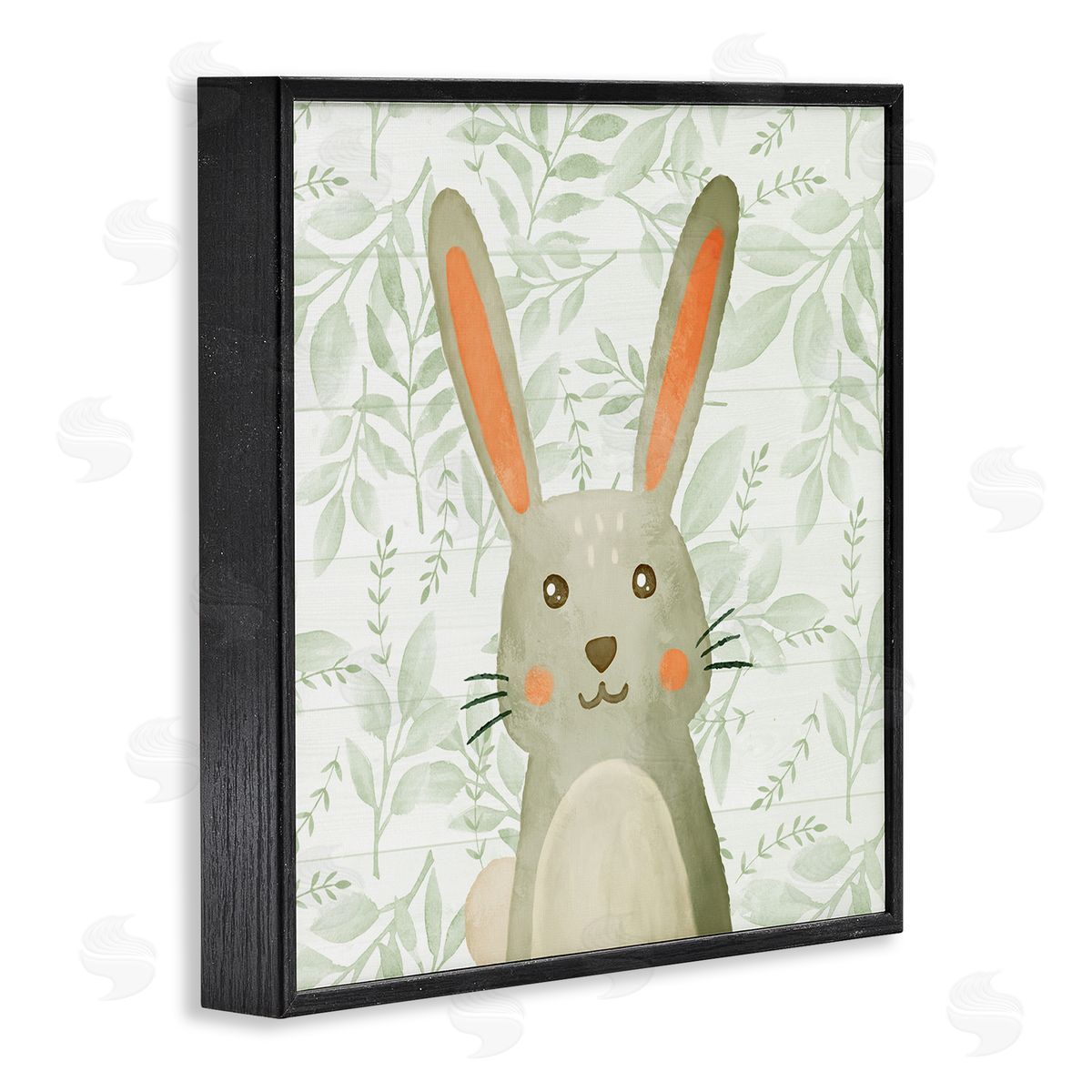 Whimsical Bunny on Florals Black Frame Print Wall Art, Home Decor by Kim Allen