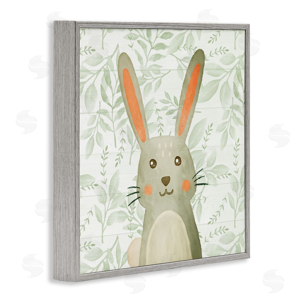 Whimsical Bunny on Florals Grey Frame Print Wall Art, Home Decor by Kim Allen