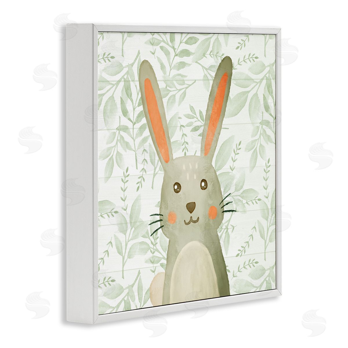 Whimsical Bunny on Florals White Frame Print Wall Art, Home Decor by Kim Allen