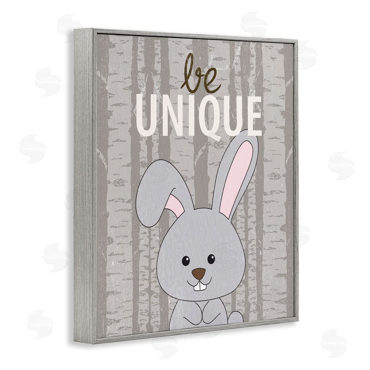 Be Unique Woodland Bunny Grey Frame Print Wall Art, Home Decor by Kim Allen