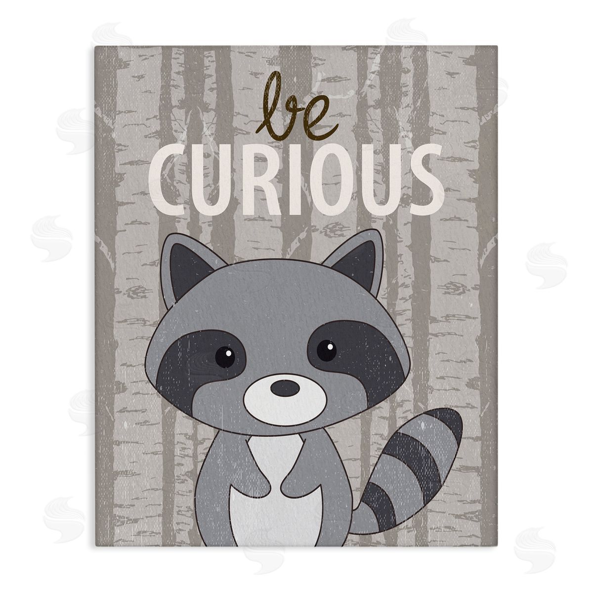 Be Curious Woodland Raccoon Canvas Wall Art, Home Decor by Kim Allen