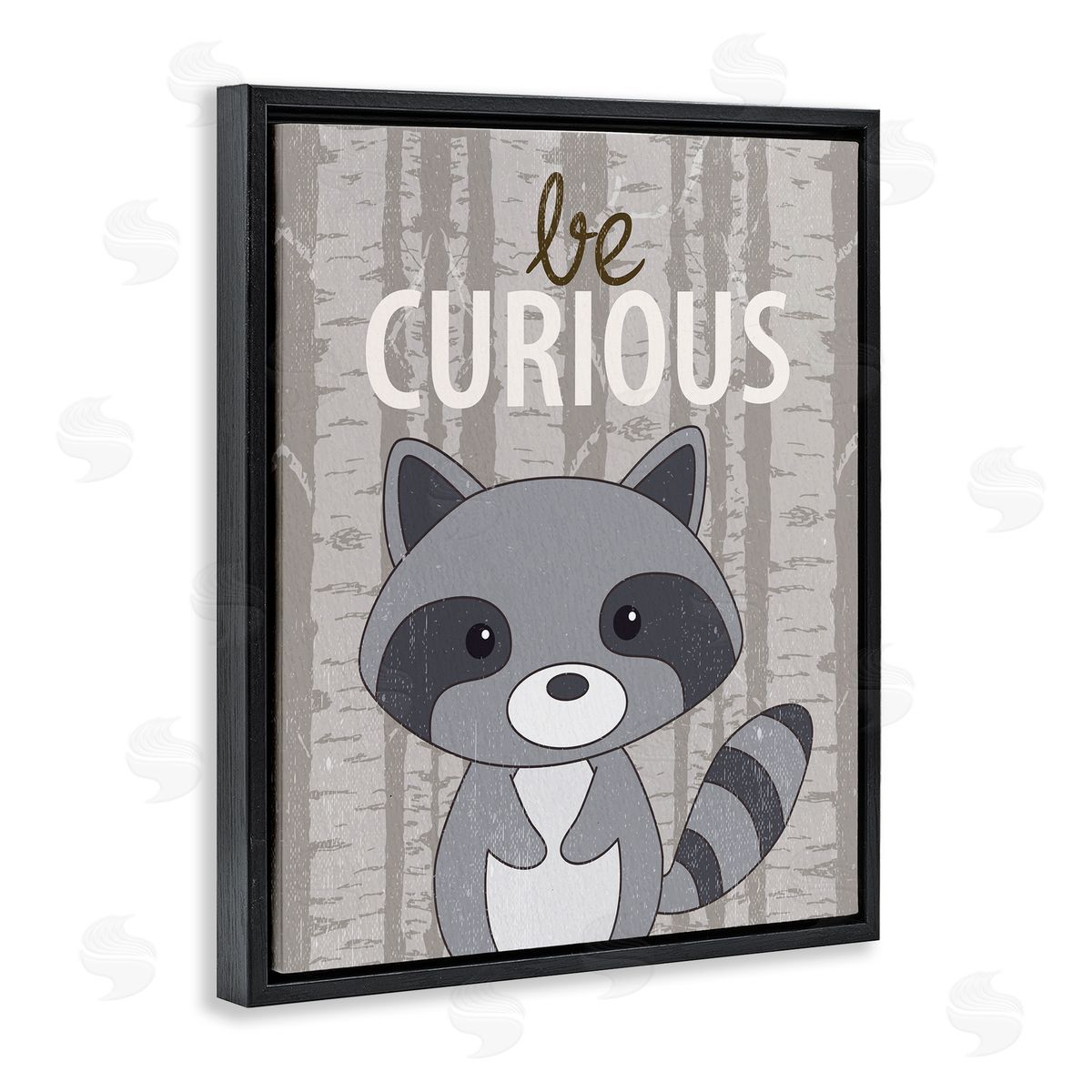 Be Curious Woodland Raccoon Black Floating Frame Canvas Wall Art, Home Decor by Kim Allen