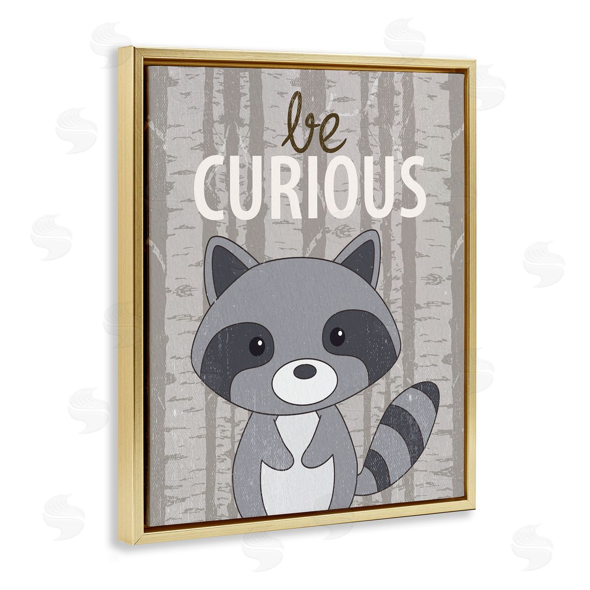 Be Curious Woodland Raccoon Gold Floating Frame Canvas Wall Art, Home Decor by Kim Allen