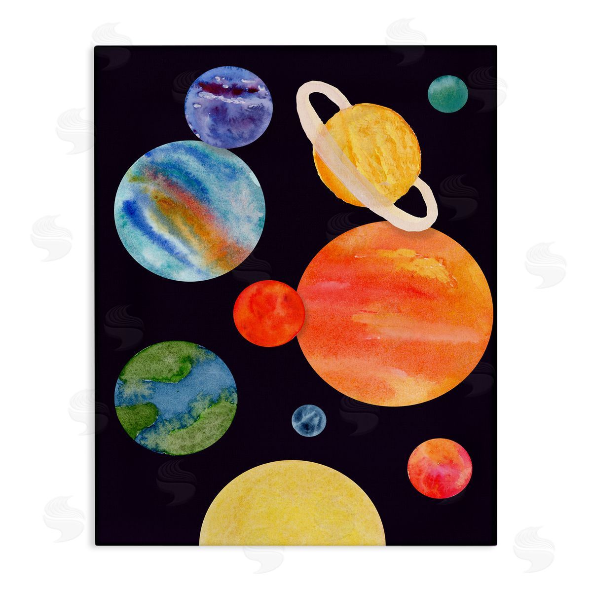 Watercolor Planets on Black Canvas Wall Art, Home Decor by Corinne Rose Designs