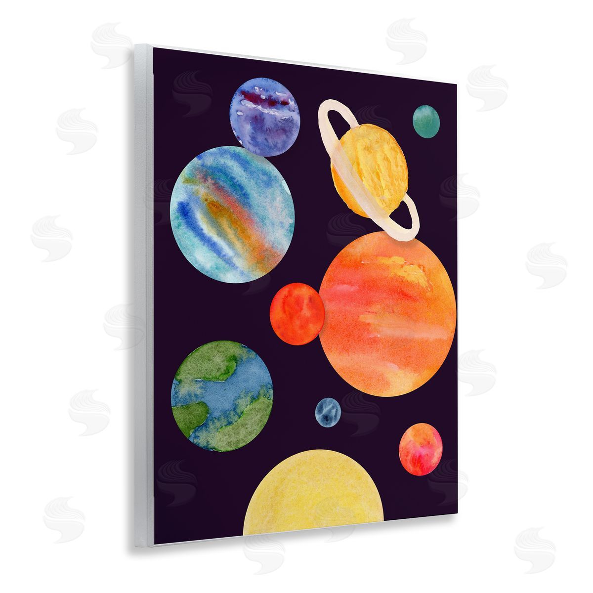 Watercolor Planets on Black Wood Plaque Wall Art, Home Decor by Corinne Rose Designs