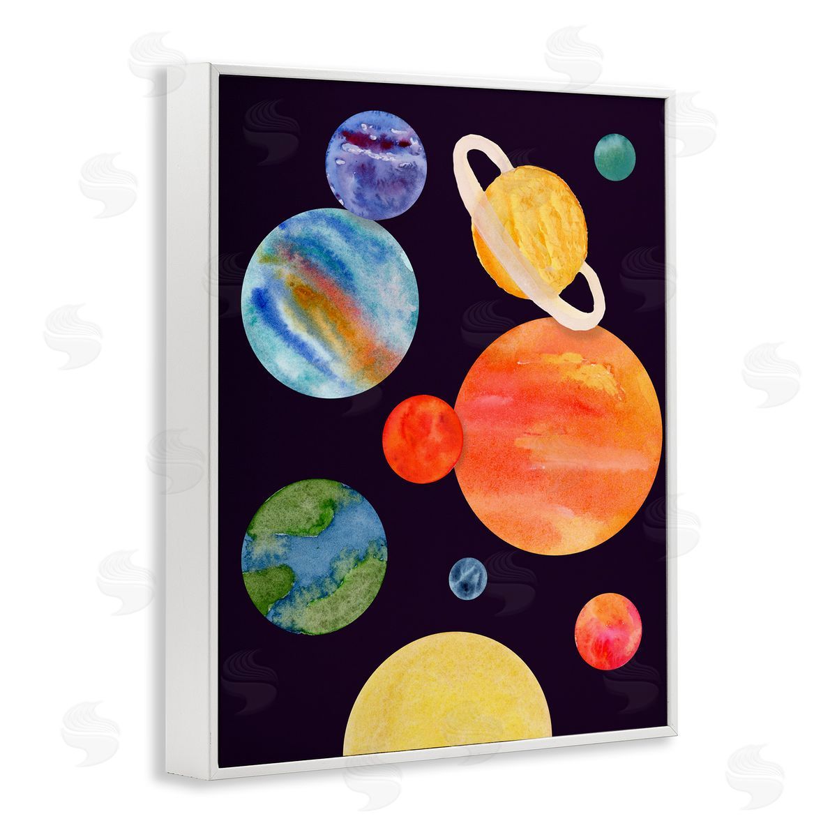Watercolor Planets on Black White Frame Print Wall Art, Home Decor by Corinne Rose Designs
