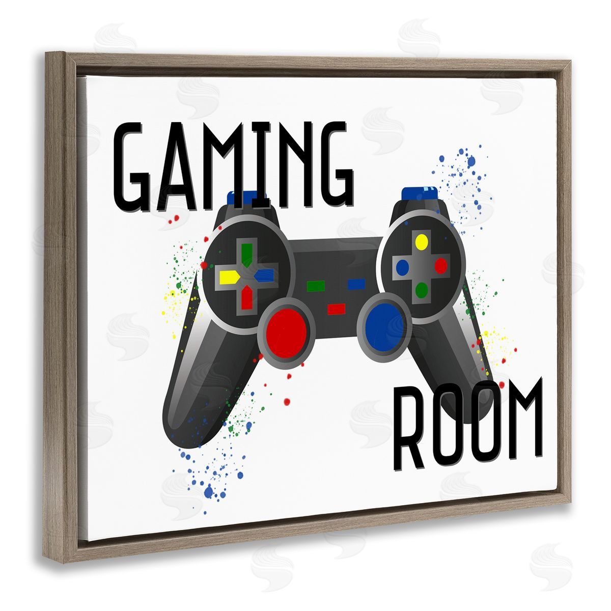 Gaming Room Modern Controller Brown Floating Frame Canvas Wall Art, Home Decor by Kim Allen
