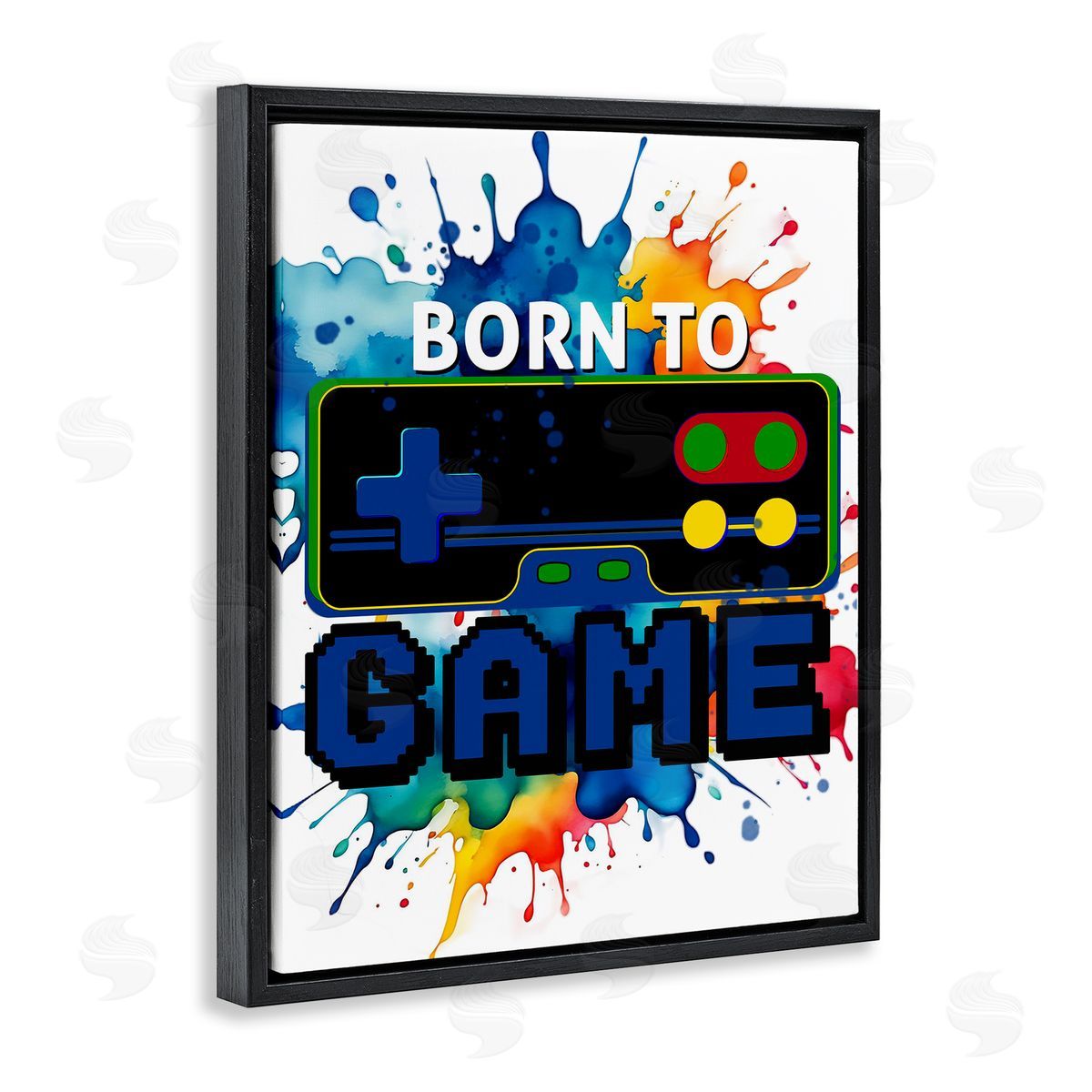 Born to Game Splash Black Floating Frame Canvas Wall Art, Home Decor by Kim Allen