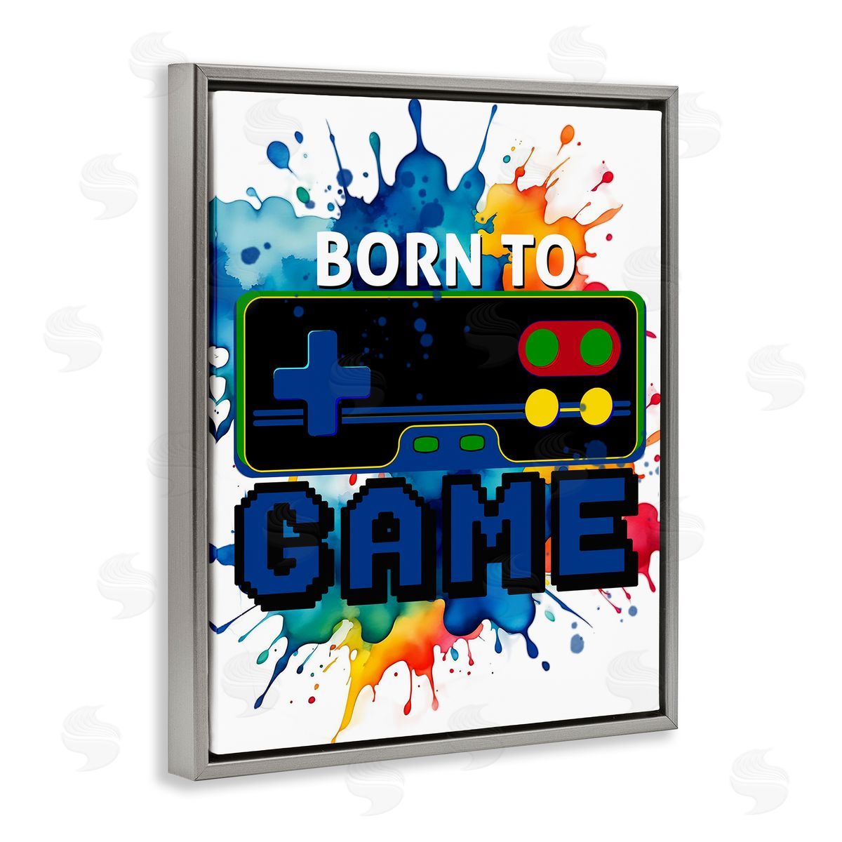 Born to Game Splash Grey Floating Frame Canvas Wall Art, Home Decor by Kim Allen