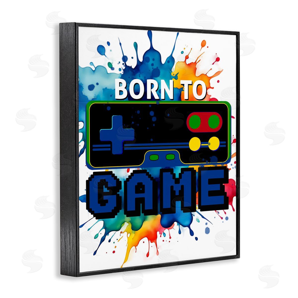 Born to Game Splash Black Frame Print Wall Art, Home Decor by Kim Allen