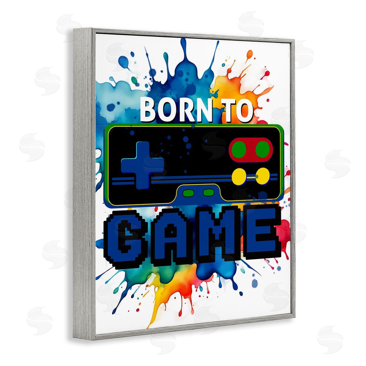 Born to Game Splash Grey Frame Print Wall Art, Home Decor by Kim Allen
