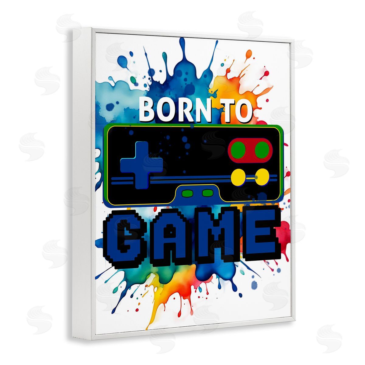 Born to Game Splash White Frame Print Wall Art, Home Decor by Kim Allen